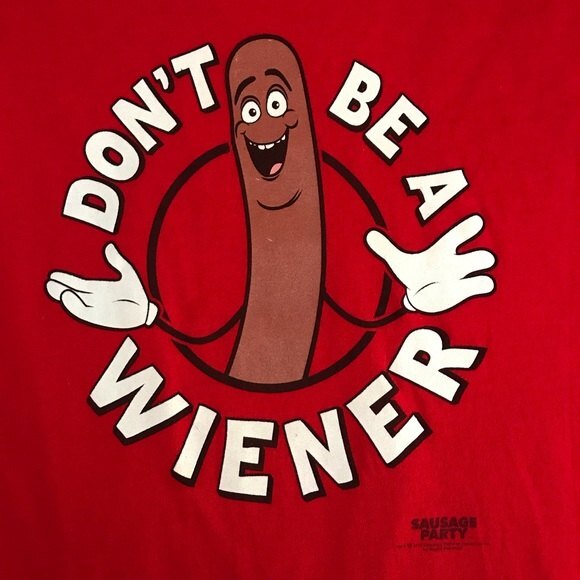 Don't Be A Wiener Sausage Party Red Short Sleeve T Shirt Mens Size 3XL - Picture 3 of 9